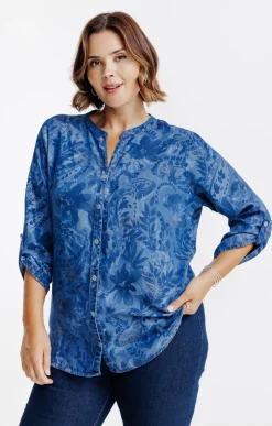 Toscane Boutique Chemise en jean avec glitter| Chemisiers & Tuniques