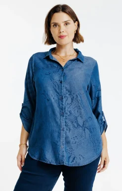 Toscane Boutique Chemise en jean imprimée| Chemisiers & Tuniques