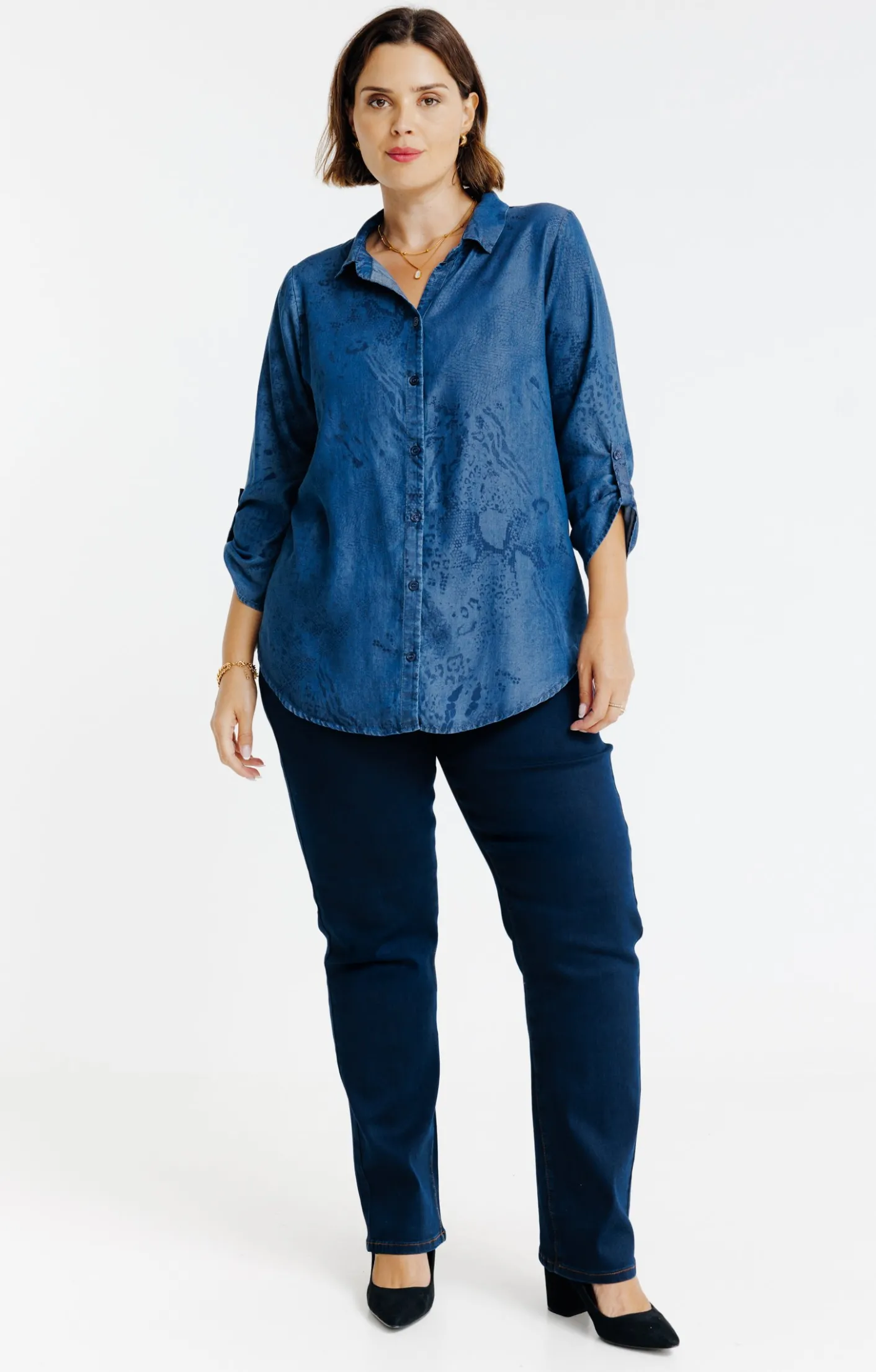 Toscane Boutique Chemise en jean imprimée| Chemisiers & Tuniques