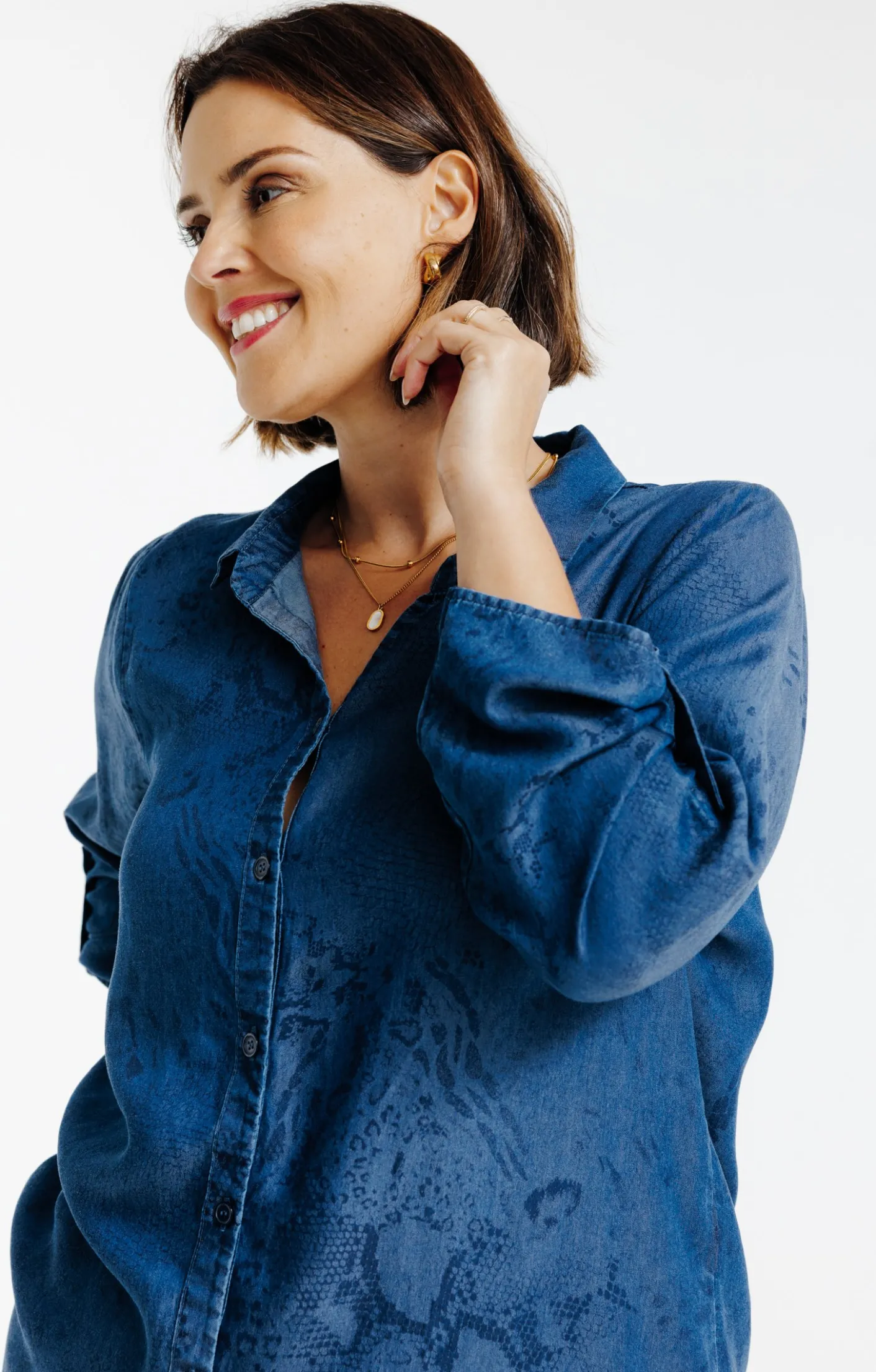 Toscane Boutique Chemise en jean imprimée| Chemisiers & Tuniques