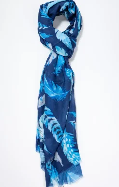 Toscane Boutique Foulard imprimé plumes bleues| Accessoires