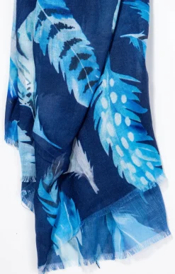 Toscane Boutique Foulard imprimé plumes bleues| Accessoires