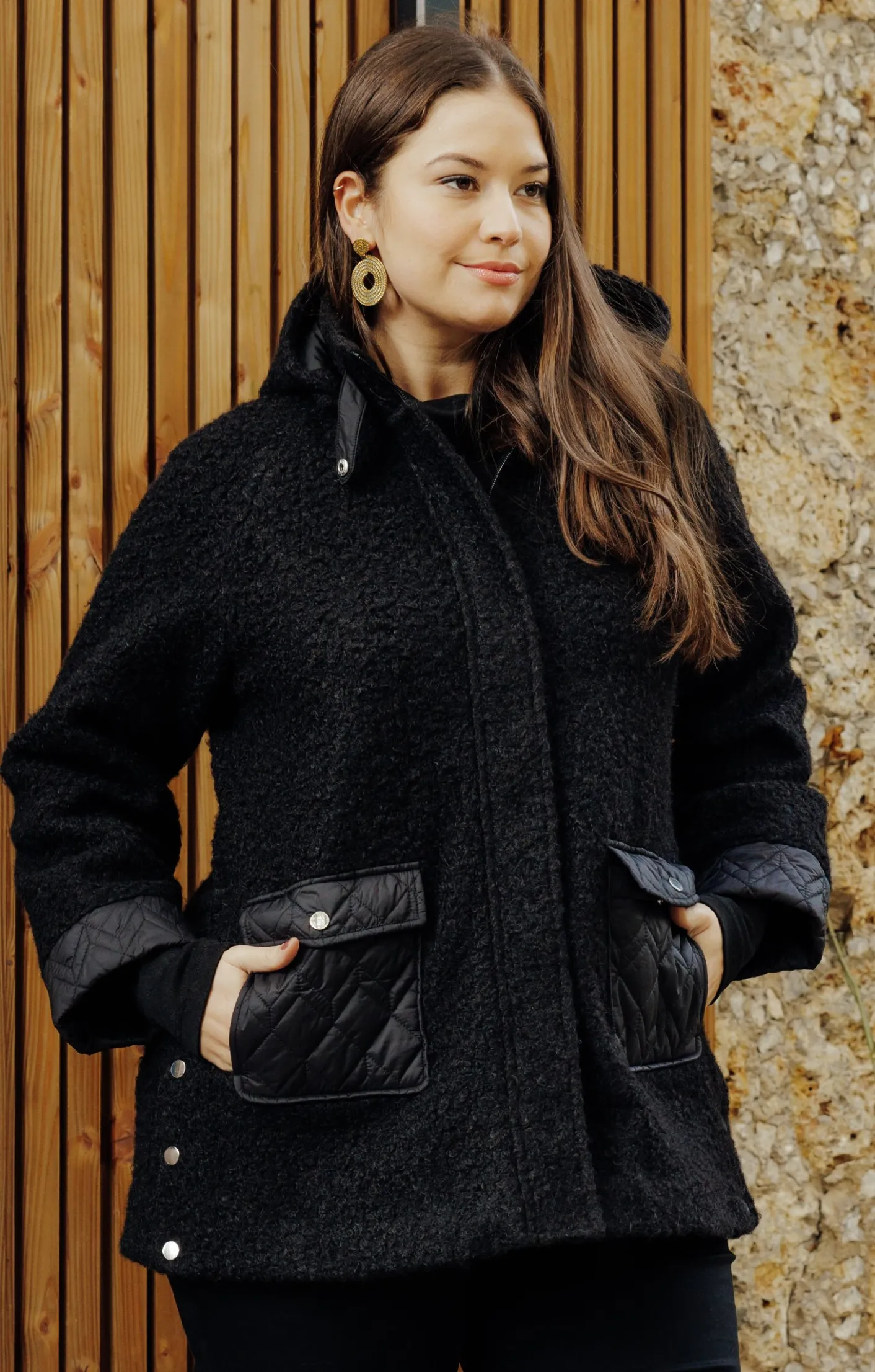 Toscane Boutique Manteau bi-matière avec capuche| Manteaux