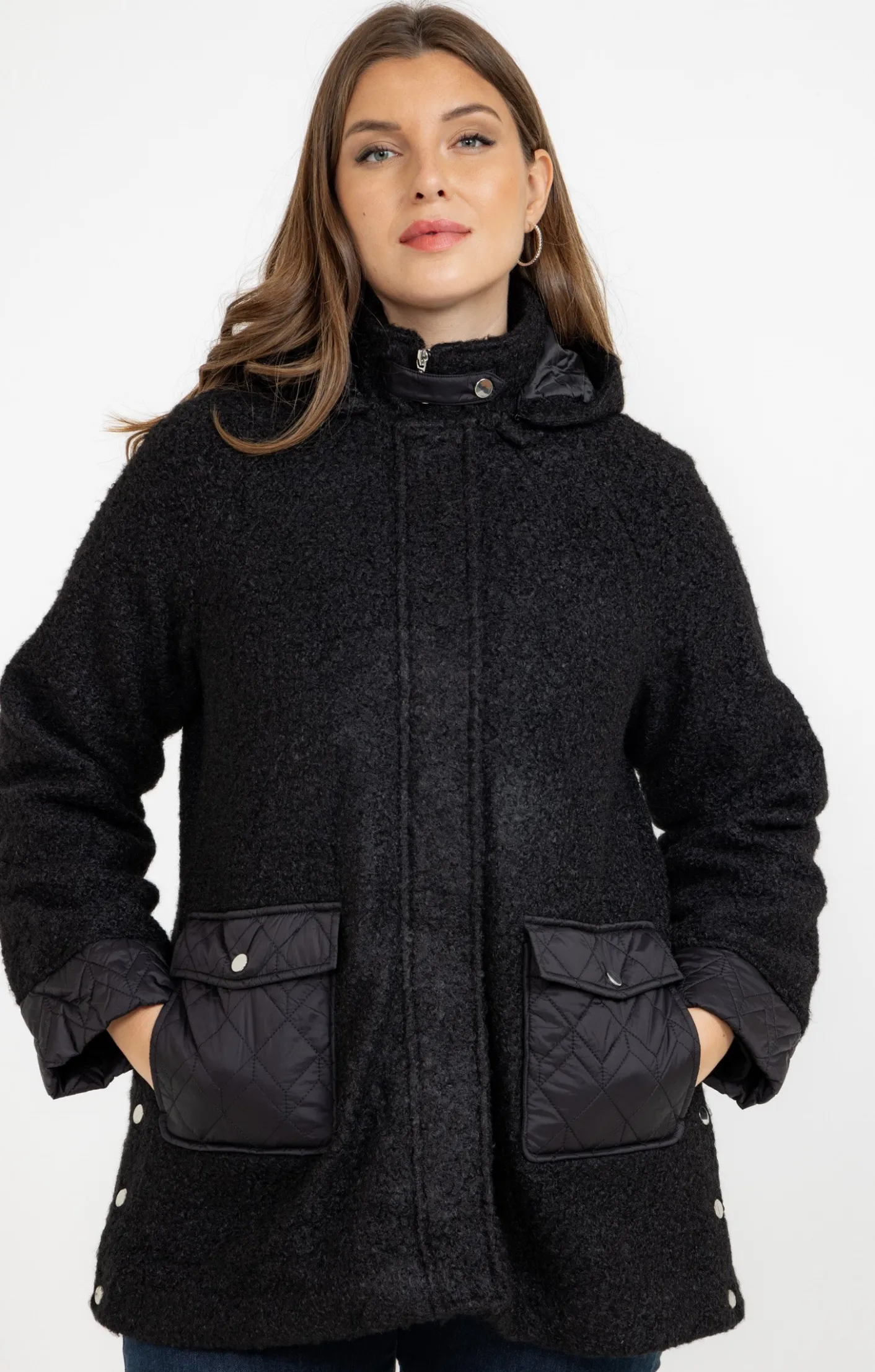 Toscane Boutique Manteau bi-matière avec capuche| Manteaux