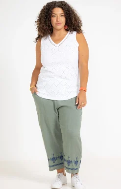 Toscane Boutique Pantacourt lin viscose brodé| Pantalons