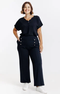Toscane Boutique Pantalon chic à boutons| Pantalons