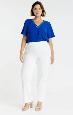 Toscane Boutique Pantalon droit ceinture avec boutons| Pantalons