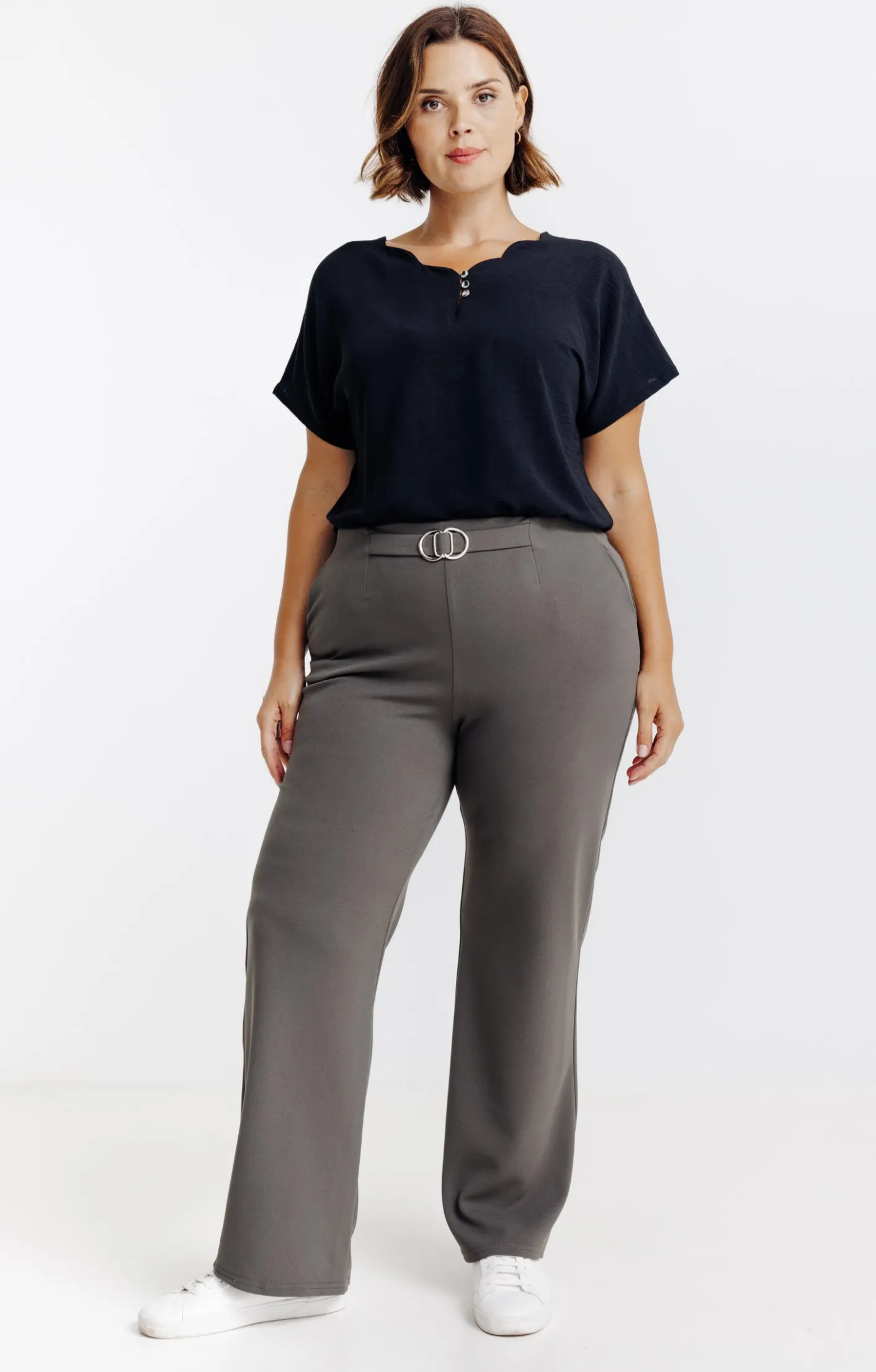Toscane Boutique Pantalon large uni à boucle| Pantalons