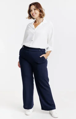 Toscane Boutique Pantalon large uni bouton ancre| Pantalons