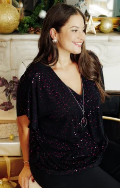 Toscane Boutique Poncho à sequins avec collier| Tee-shirts