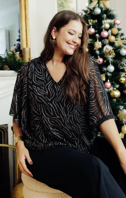 Toscane Boutique PONCHO imprimé paillettes, encolure V| Tee-shirts