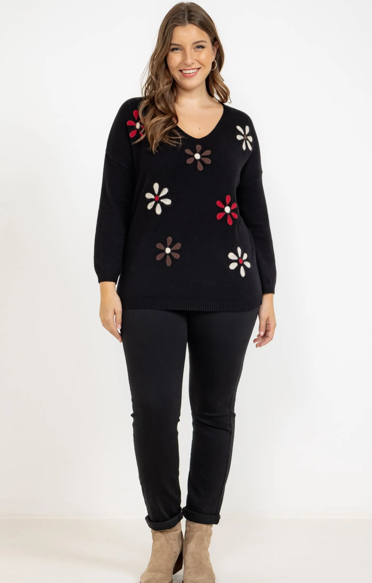 Toscane Boutique Pull avec fleurs| Pulls & Cardigans