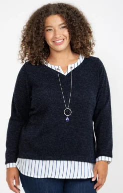 Toscane Boutique Pull 2-en-1 avec empiècement à rayures| Pulls & Cardigans
