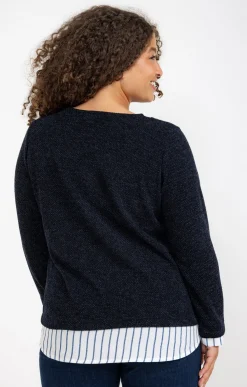Toscane Boutique Pull 2-en-1 avec empiècement à rayures| Pulls & Cardigans