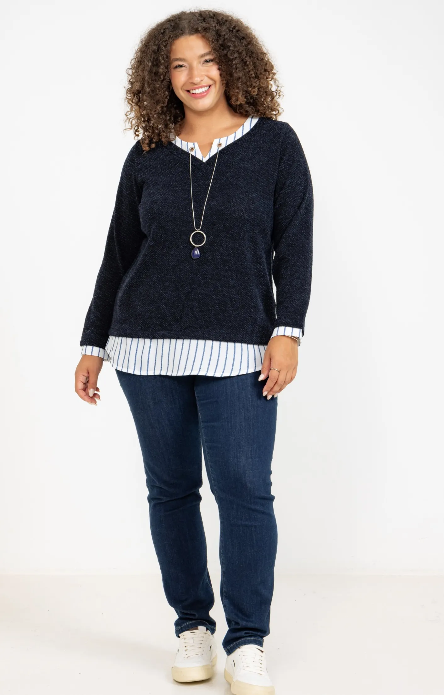 Toscane Boutique Pull 2-en-1 avec empiècement à rayures| Pulls & Cardigans