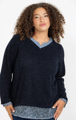 Toscane Boutique Pull 2-en-1 avec empiècement filet| Pulls & Cardigans