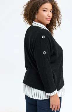 Toscane Boutique Pull 2-en-1 avec empiècement rayé| Pulls & Cardigans