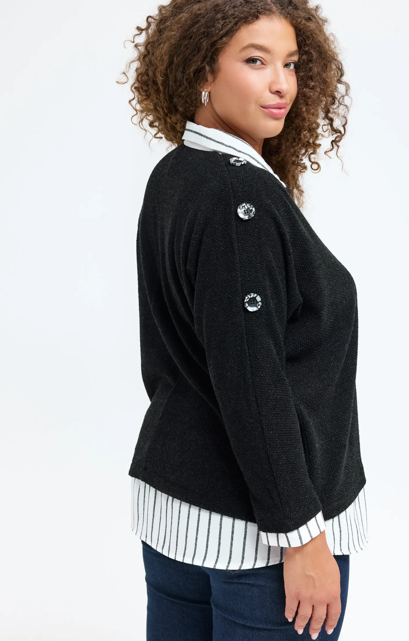 Toscane Boutique Pull 2-en-1 avec empiècement rayé| Pulls & Cardigans