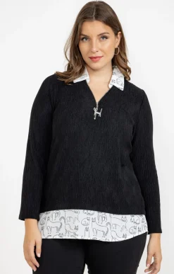 Toscane Boutique Pull 2-en-1 imprimé chat| Pulls & Cardigans