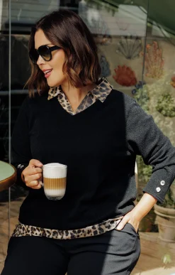 Toscane Boutique Pull 2-en-1 imprimé léopard| Pulls & Cardigans