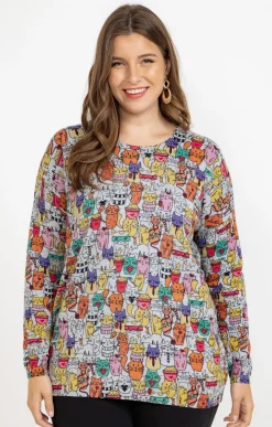 Toscane Boutique Pull imprimé chat avec strass| Pulls & Cardigans