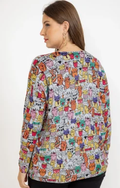 Toscane Boutique Pull imprimé chat avec strass| Pulls & Cardigans