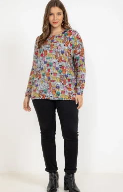 Toscane Boutique Pull imprimé chat avec strass| Pulls & Cardigans
