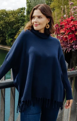 Toscane Boutique Pull poncho avec franges| Pulls & Cardigans