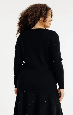 Toscane Boutique Pull uni côtelé avec strass| Pulls & Cardigans
