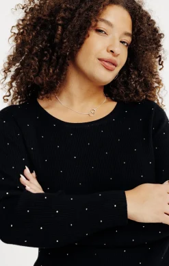 Toscane Boutique Pull uni côtelé avec strass| Pulls & Cardigans