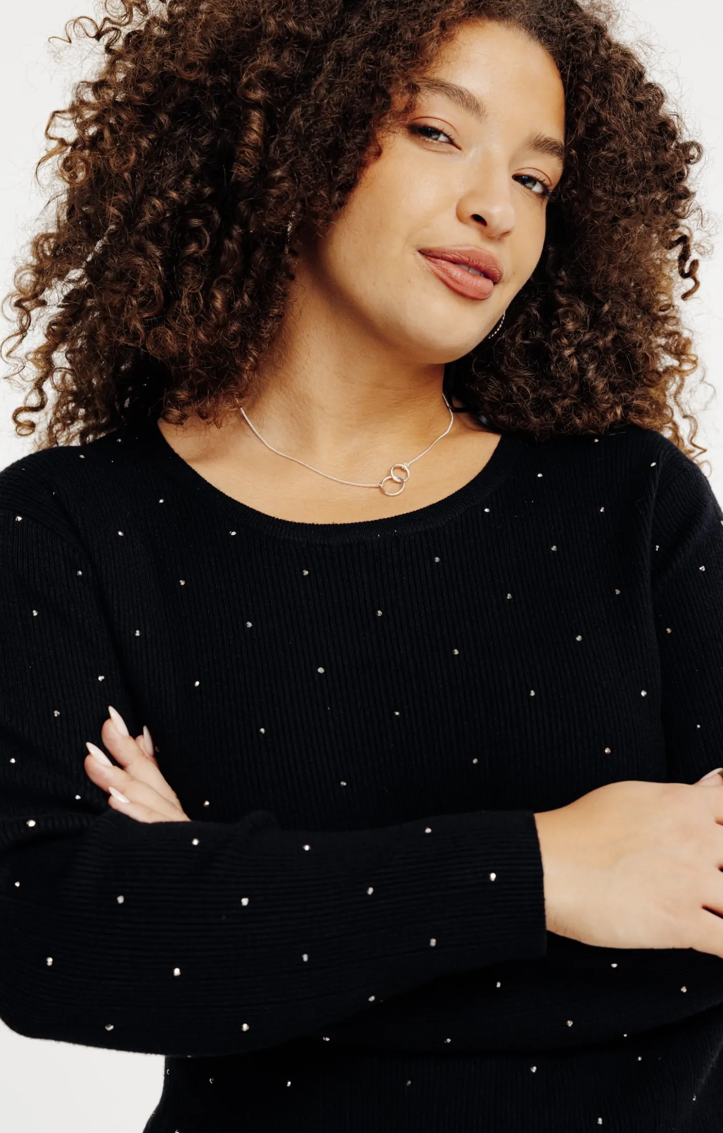 Toscane Boutique Pull uni côtelé avec strass| Pulls & Cardigans