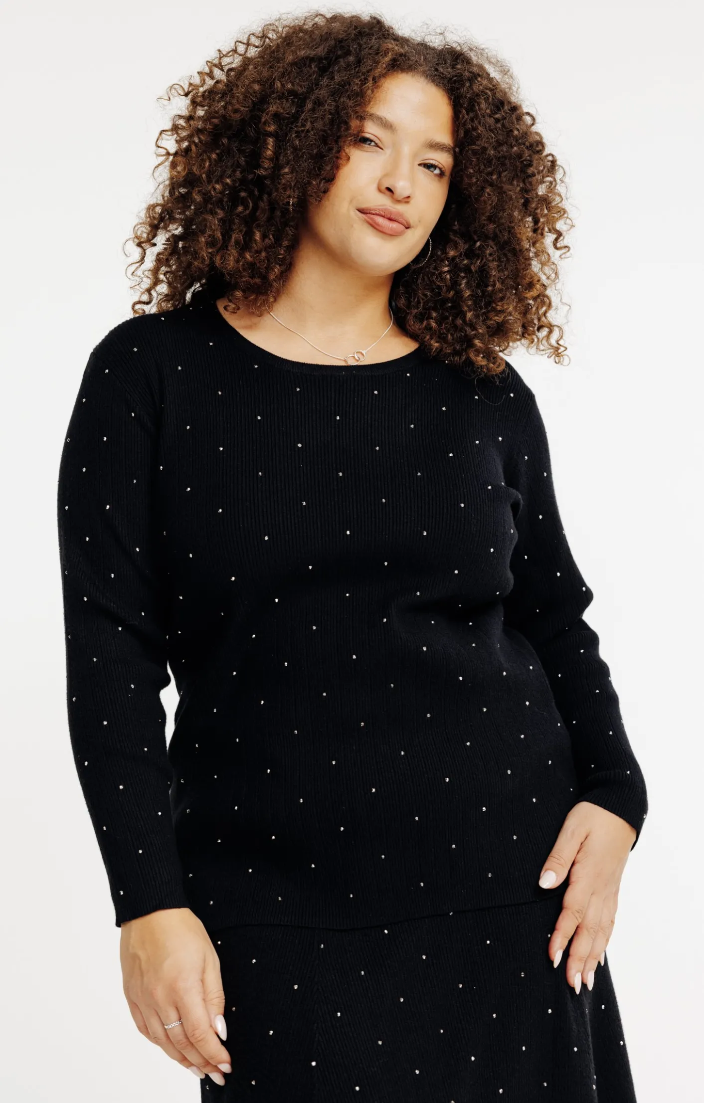 Toscane Boutique Pull uni côtelé avec strass| Pulls & Cardigans