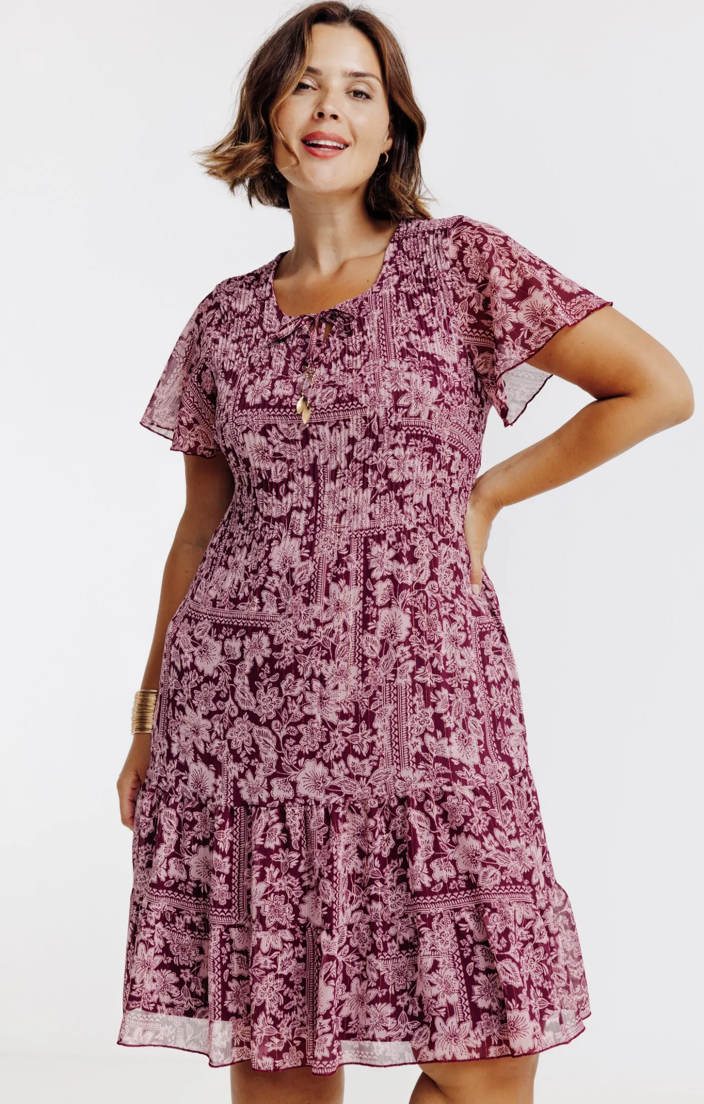 Toscane Boutique Robe plissé imprimé floral| Robes