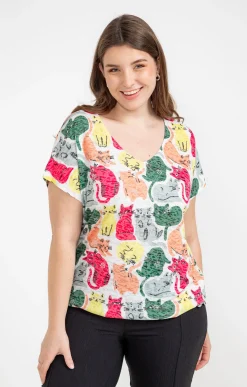 Toscane Boutique Tee-shirt à imprimé chats| Tee-shirts