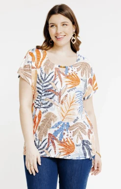 Toscane Boutique Tee-shirt à imprimé feuilles| Tee-shirts