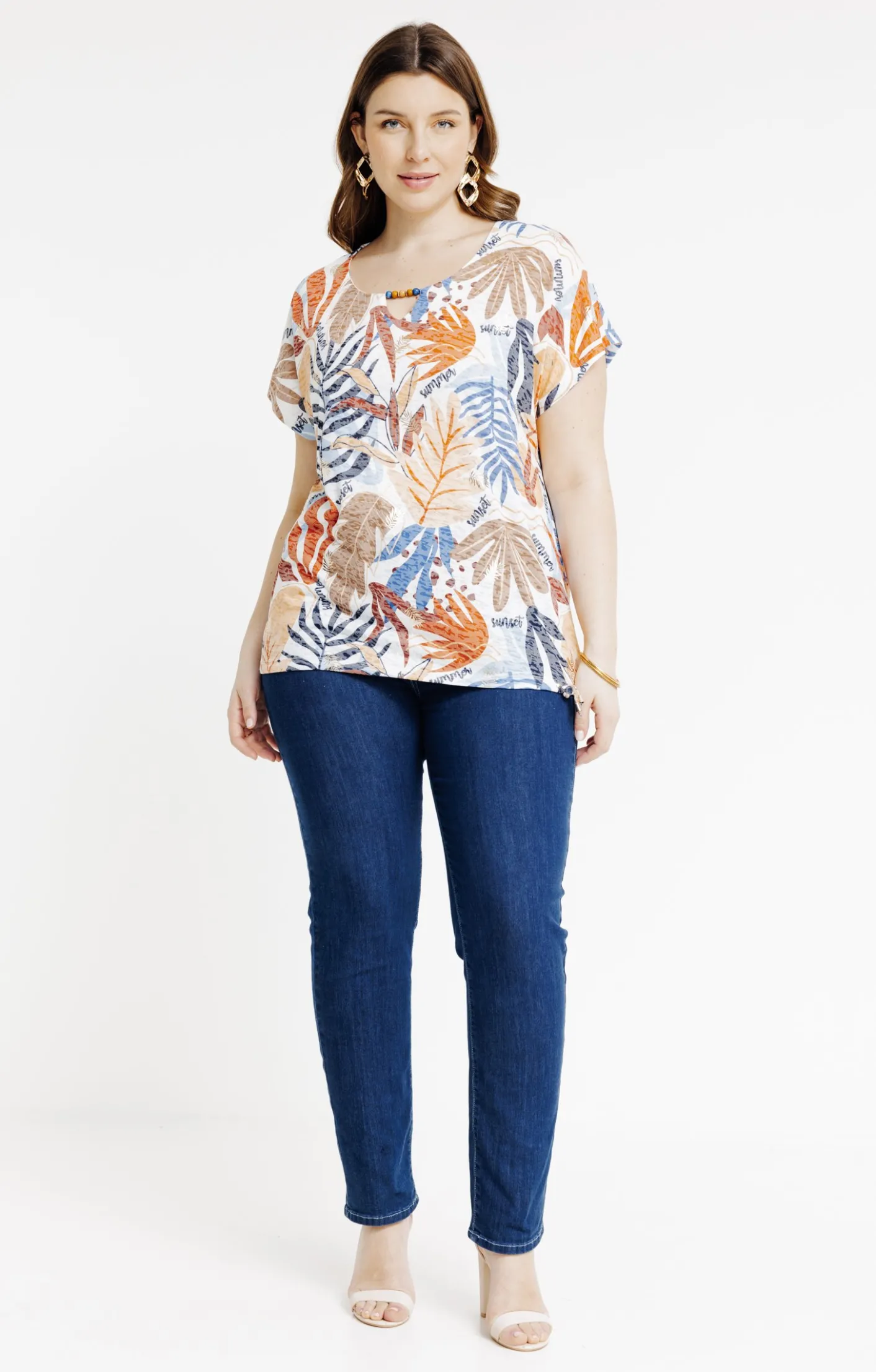 Toscane Boutique Tee-shirt à imprimé feuilles| Tee-shirts