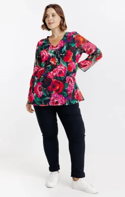 Toscane Boutique Tee-shirt bi-matière imprimé fleurs| Tee-shirts