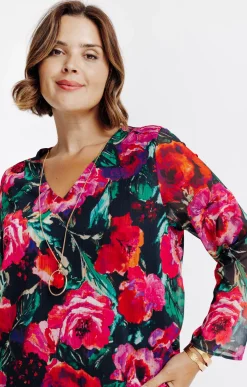 Toscane Boutique Tee-shirt bi-matière imprimé fleurs| Tee-shirts