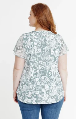 Toscane Boutique Tee-shirt impimé bicolore à fleurs| Tee-shirts