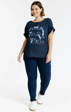 Toscane Boutique Tee-shirt imprimé chats bi-matière| Tee-shirts