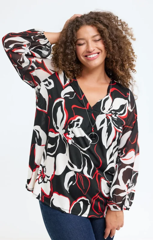 Toscane Boutique Tee-shirt imprimé fleuri et collier| Tee-shirts