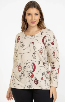 Toscane Boutique Tee-shirt maille chaude imprimé visages| Tee-shirts