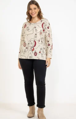 Toscane Boutique Tee-shirt maille chaude imprimé visages| Tee-shirts