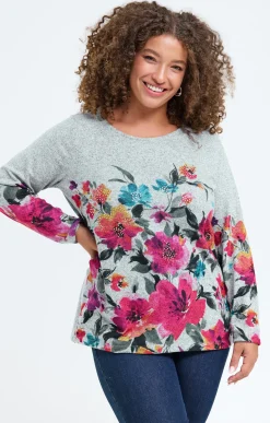 Toscane Boutique Tee-shirt maille chaude imprimé fleuri| Tee-shirts