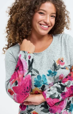 Toscane Boutique Tee-shirt maille chaude imprimé fleuri| Tee-shirts