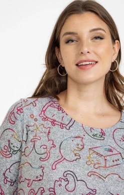 Toscane Boutique Tee-shirt maille chaude imprimé chats| Tee-shirts
