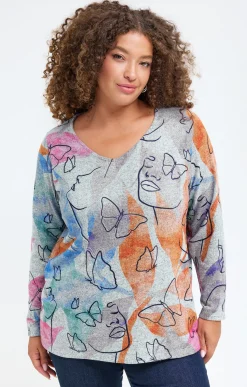 Toscane Boutique Tee-shirt maille chaude imprimé visages| Tee-shirts