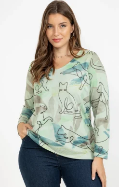Toscane Boutique Tee-shirt maille chaude imprimé chats| Tee-shirts