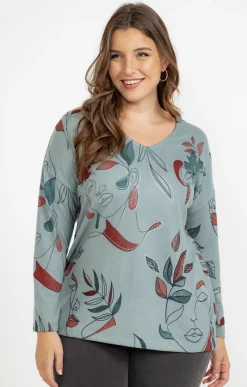 Toscane Boutique Tee-shirt maille chaude imprimé visages| Tee-shirts