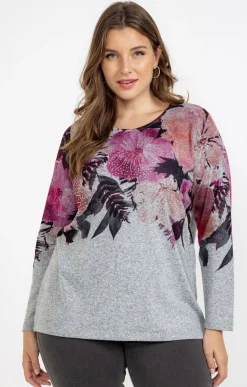 Toscane Boutique Tee-shirt maille chaude imprimé fleurs| Tee-shirts
